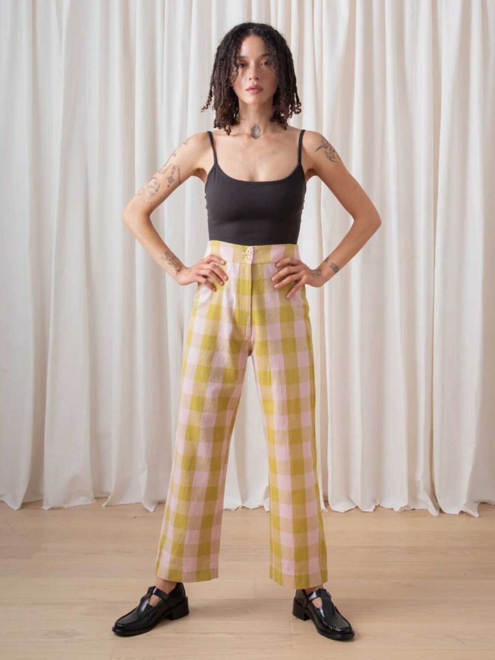 NWOT - Ali Golden - Silk Fly Front Pant - Chartreuse/Pink - Small